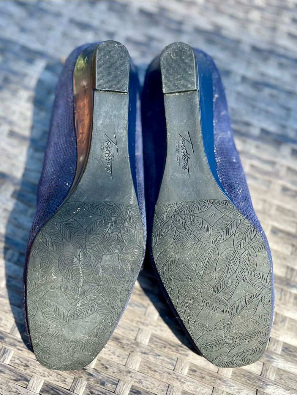 Trotters Navy Blue Lauren Low Wedge Heel, Textured Patent Suede Slip On - Picture 7 of 8